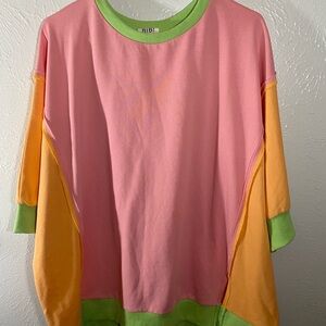 BiBi Pink & Yellow Colorblock Pullover with Lime Trim